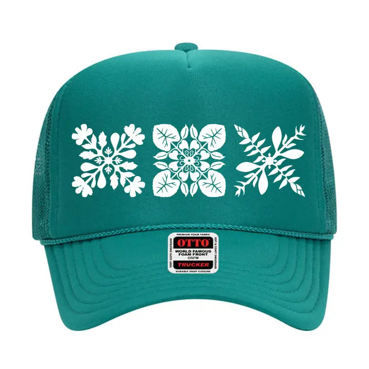 3Quilt Trucker Hat (White Print)- Teal - Na Koa Brand