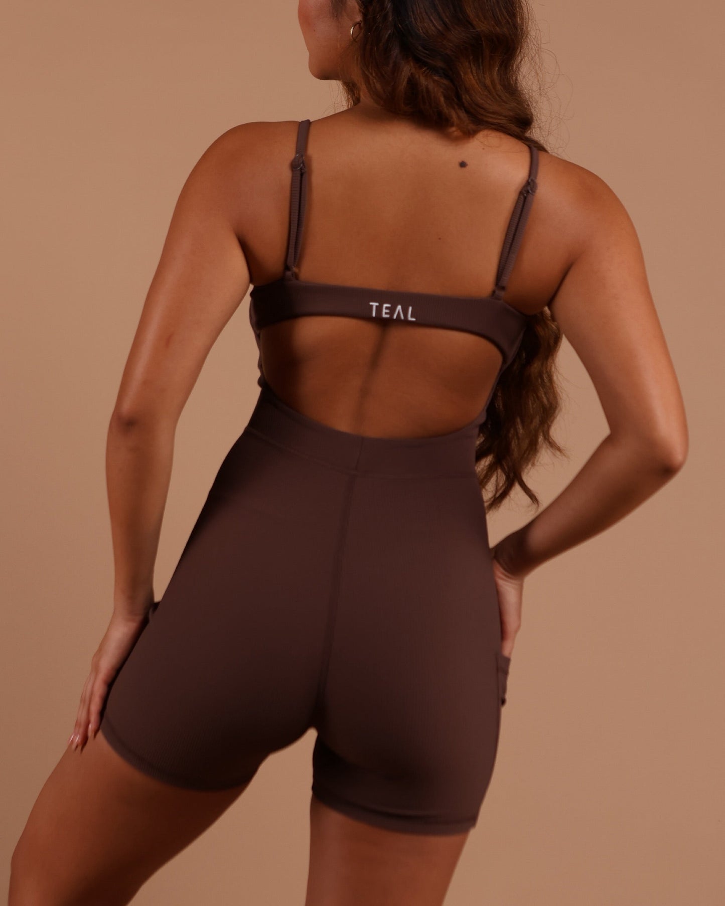 KAYLA ribbed JUMPSUIT 4.5” - Mocha - Active By Teal