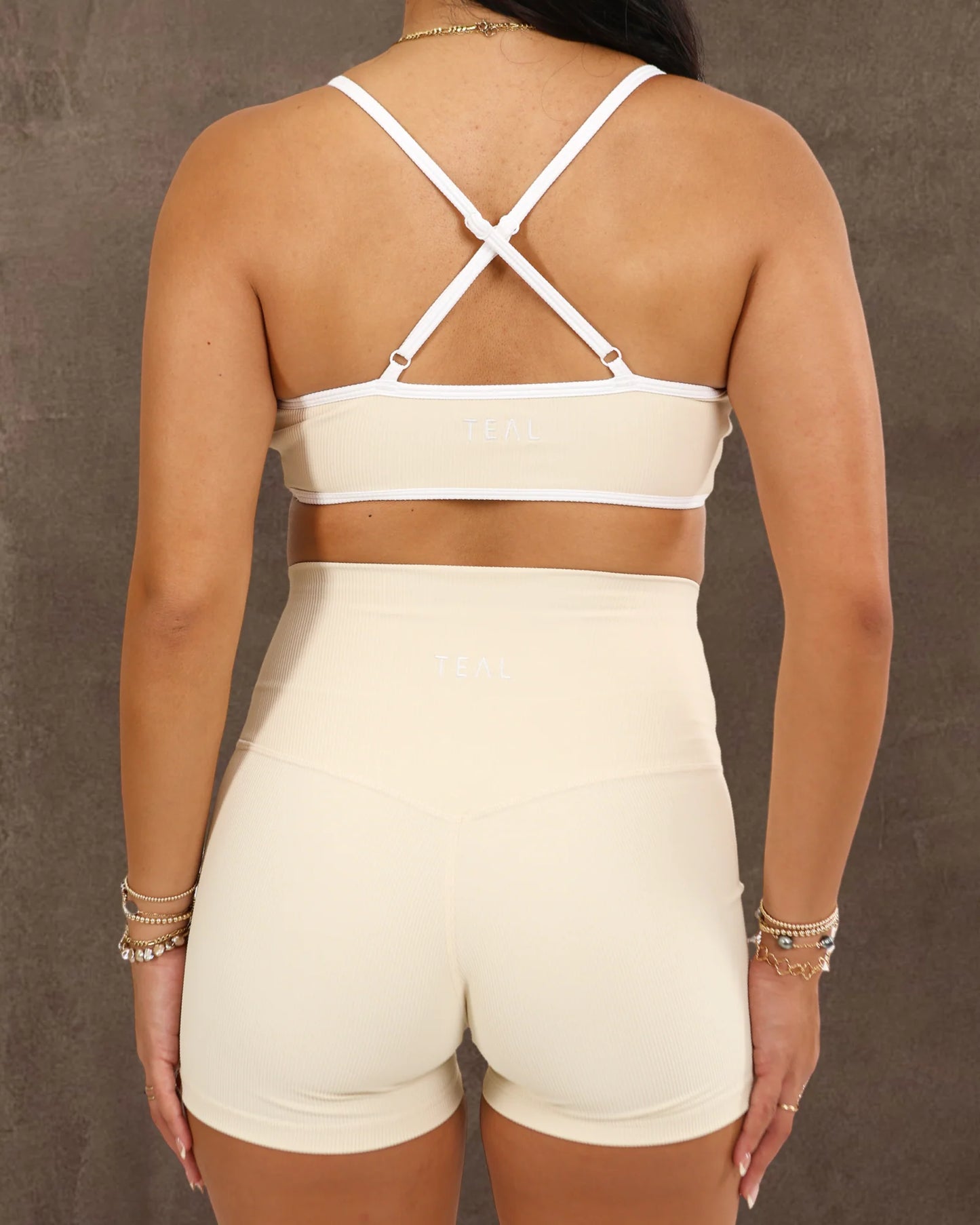 Ribbed Cross Back Bra - Coconut - ABT