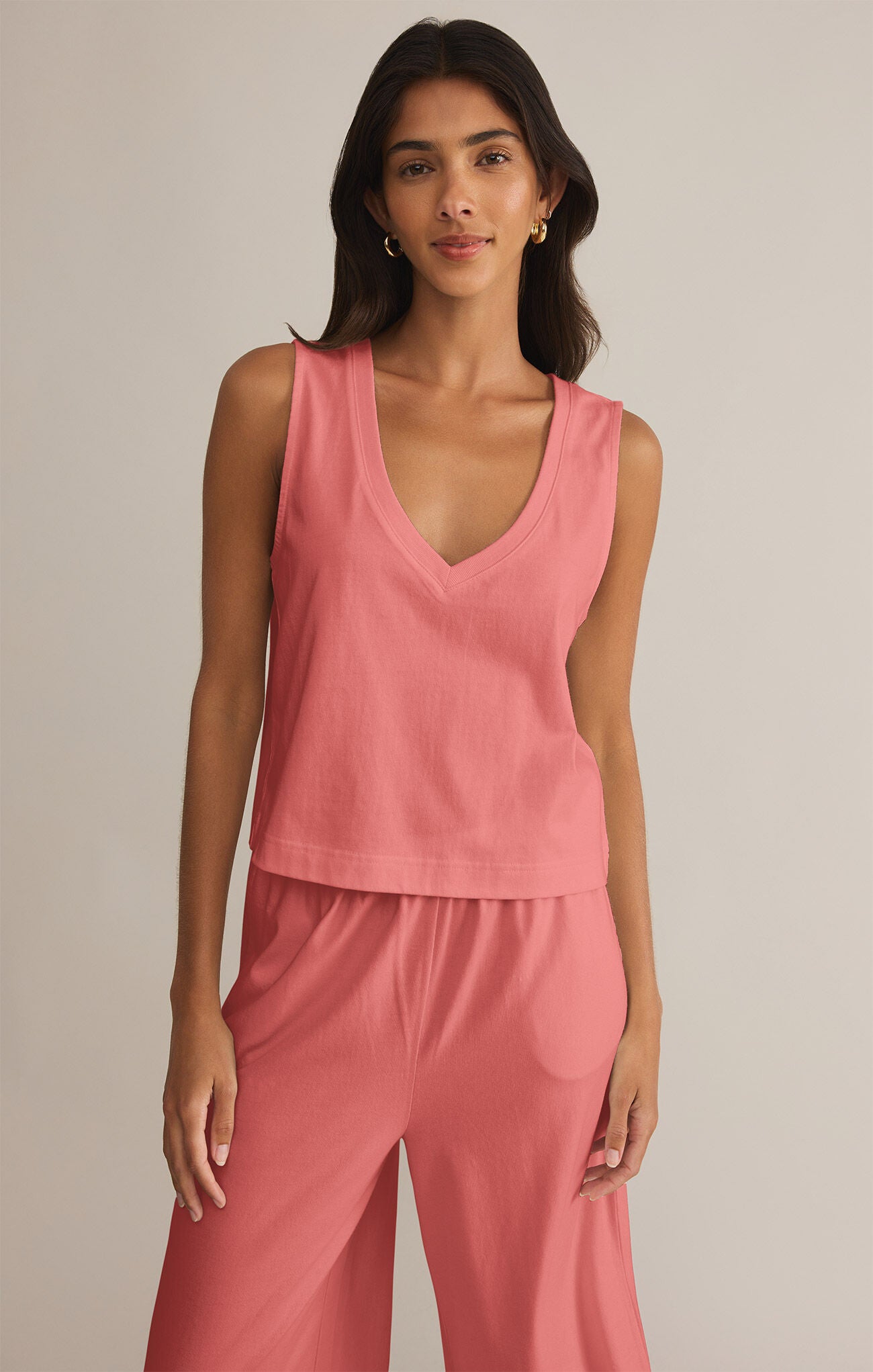 SLOANE V-NECK TOP- SUNSET PINK - ZT242656