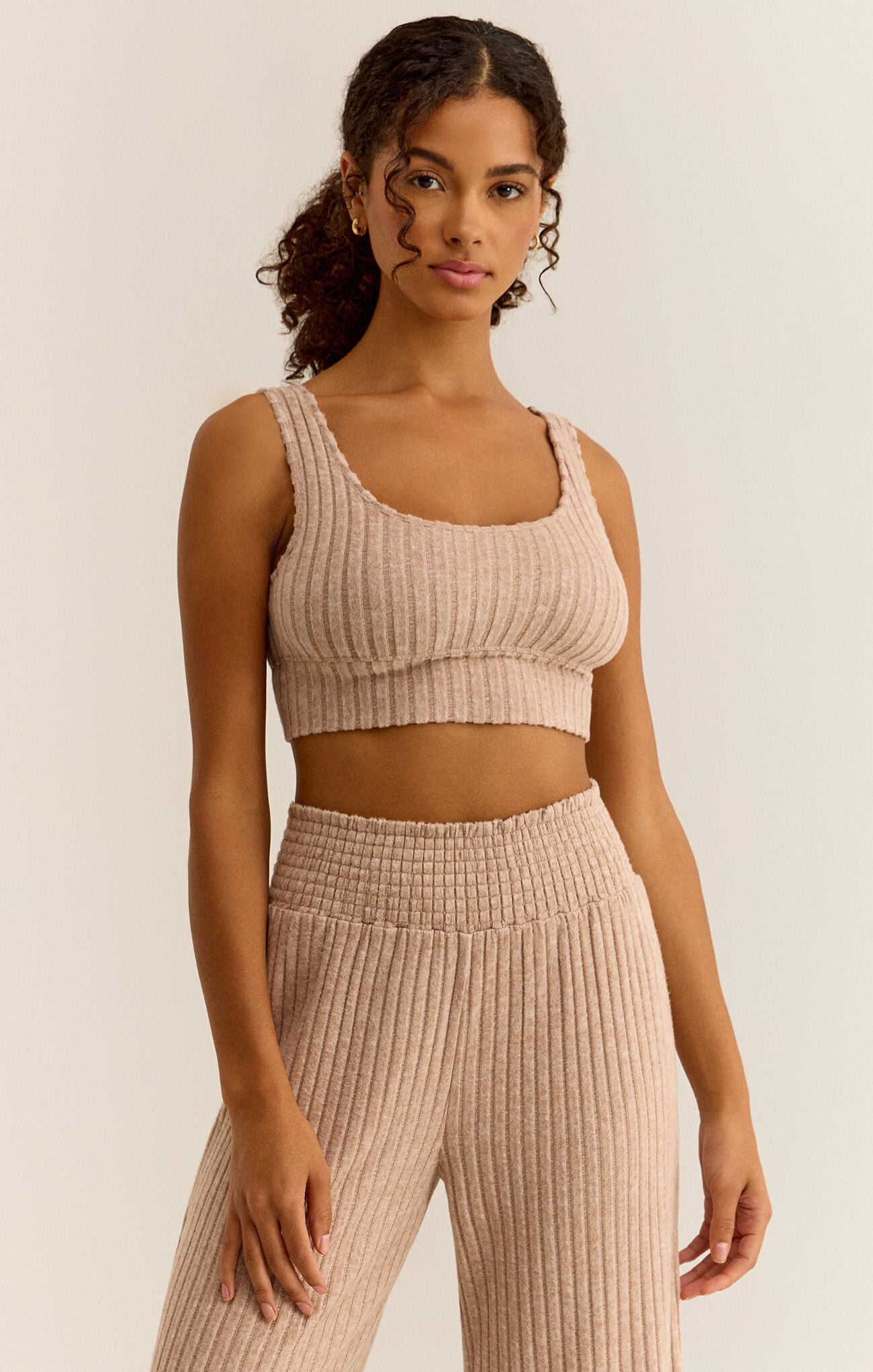 ZOE RIB TANK BRA- Iced Coffee - ZLT221723