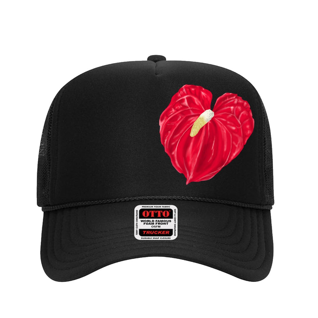 Anthurium Trucker Hat- Black - Na Koa Brand