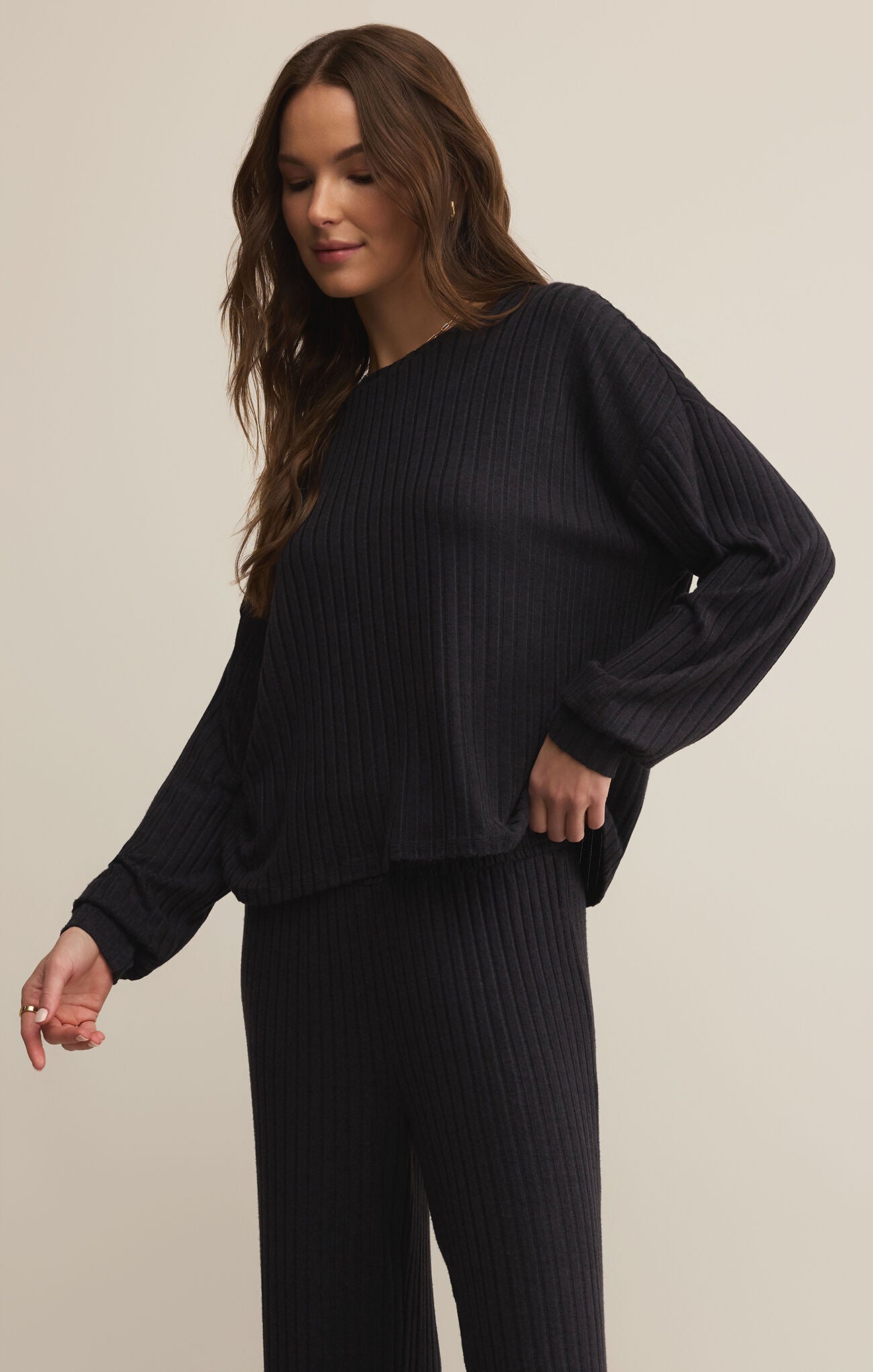 Daydream Rib LS Top - Black Sand - ZLT253821
