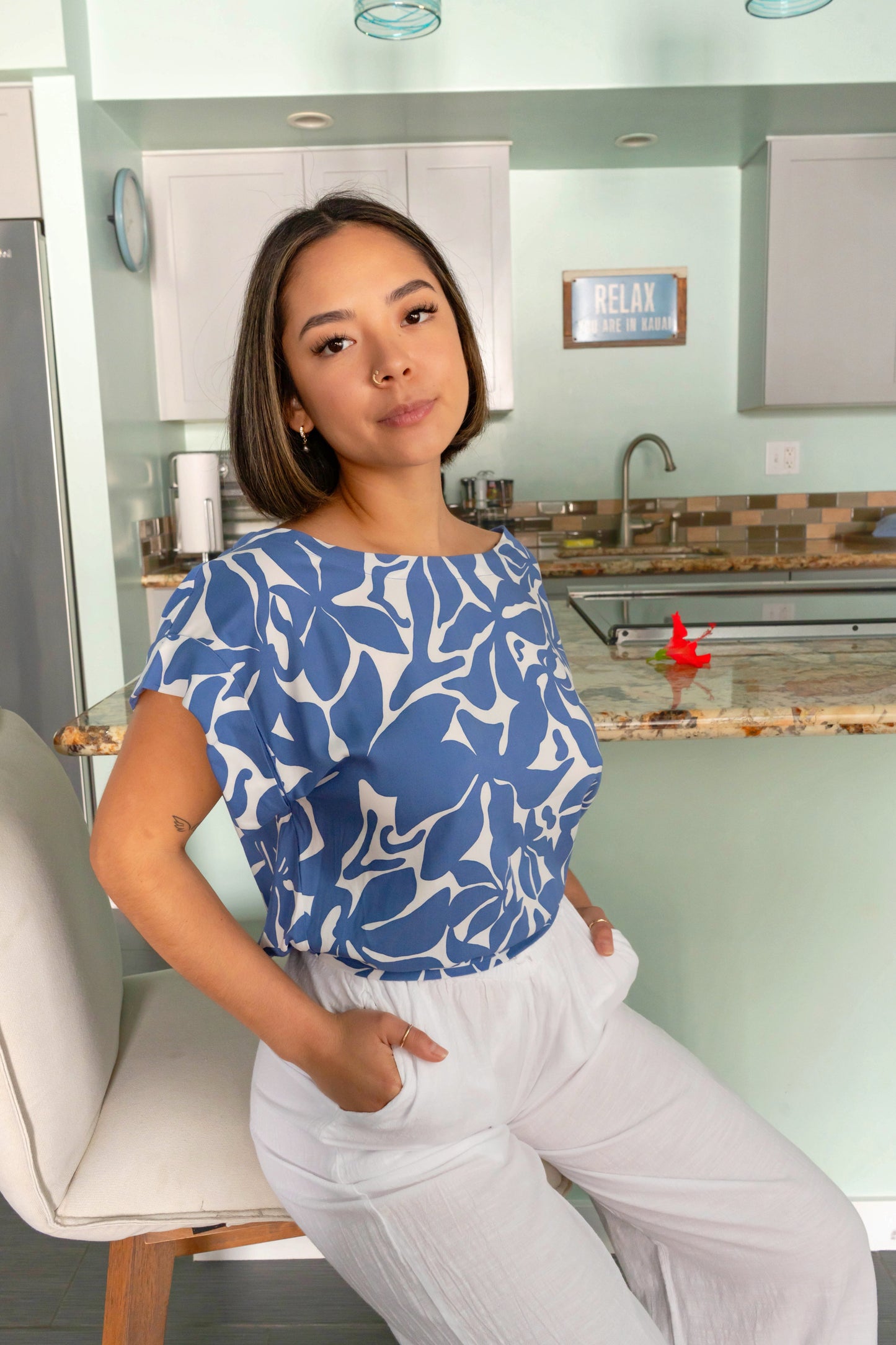 MAREVA TOP - Frangipani Denim - KHUSH 51
