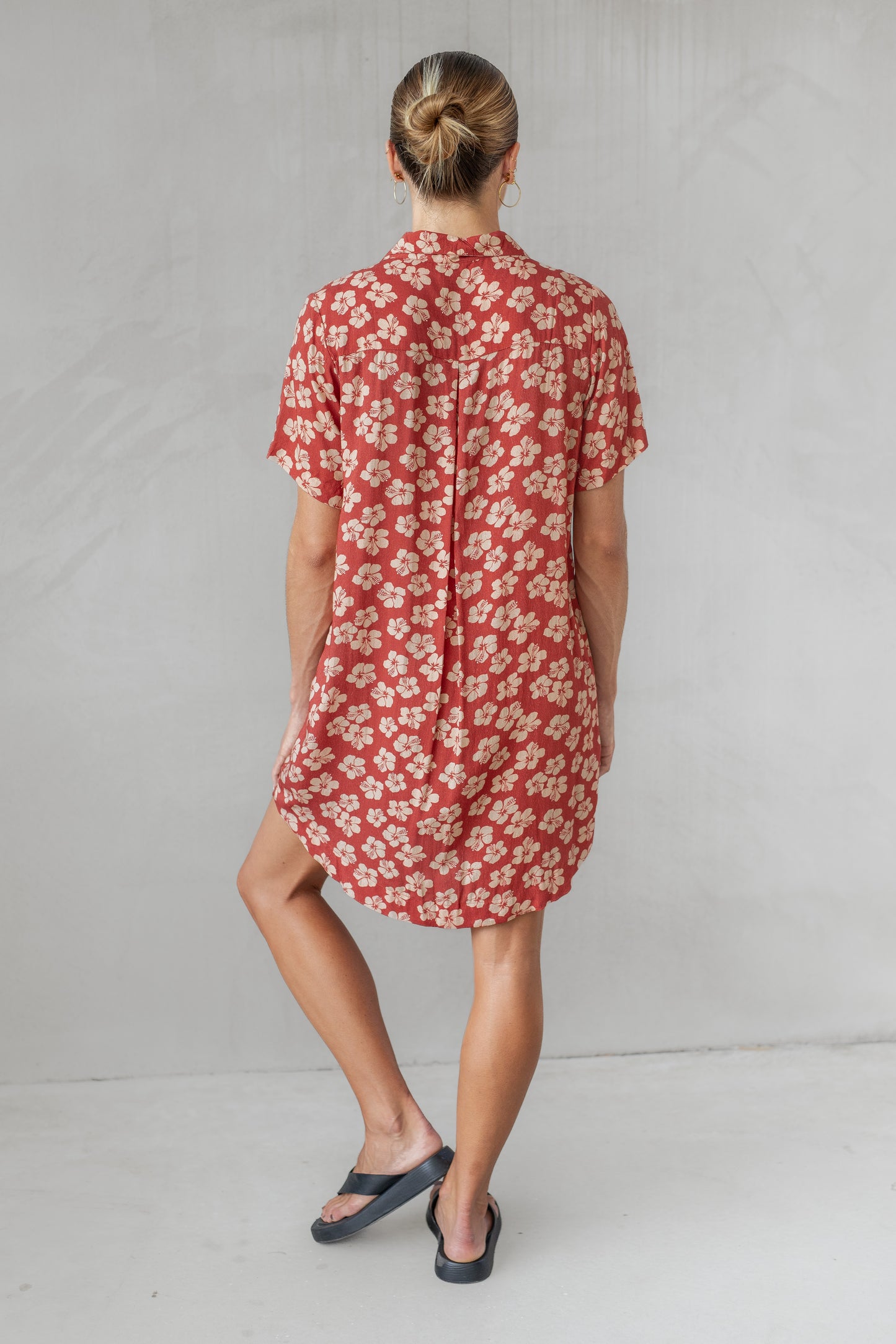 Aloha Shirt Dress - Burnt Hibiscus - Lokahi RST'25