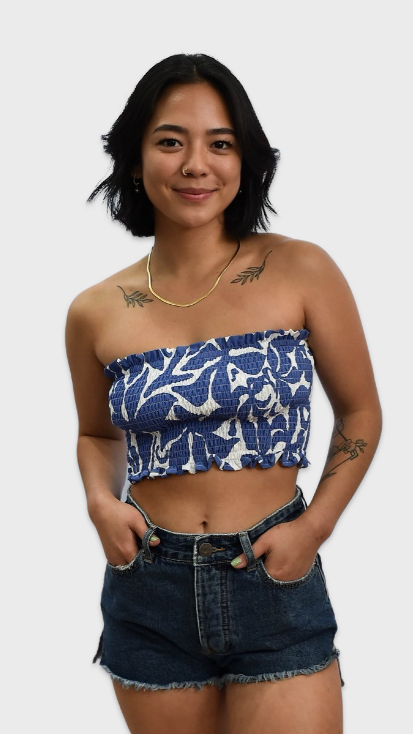 BANDEAU YARA- Frangipani Denim - KHUSH 42/44