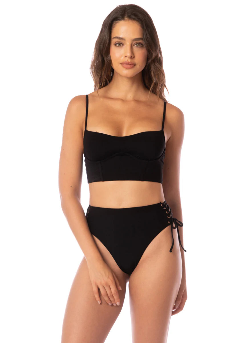 Midnight Shadow Oasis High Rise Lace Up Bikini Bottom - BLACK - PT3894SCC001 - MAAJI