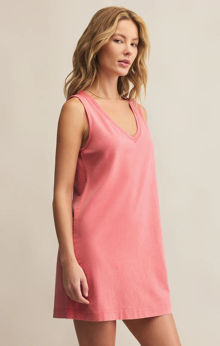 SLOANE V NECK MINI DRESS - SUNSET PINK - ZD251440