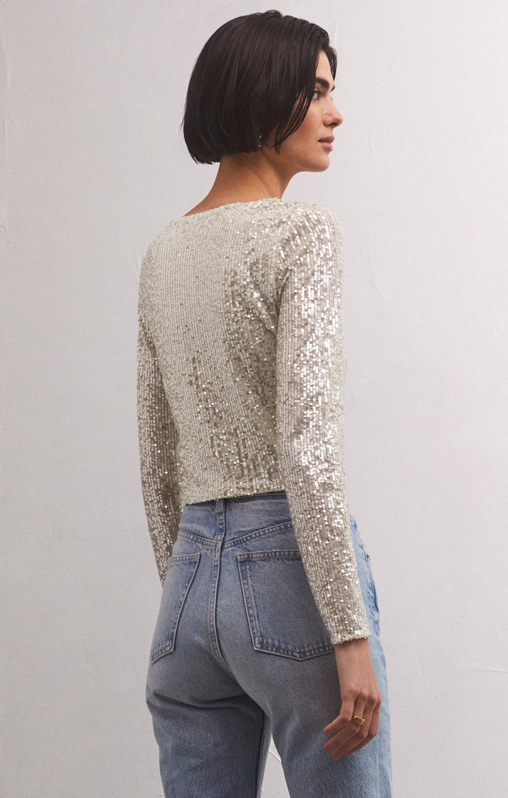 AURORA SEQUIN CROPPED TOP- STARDUST- ZT234253