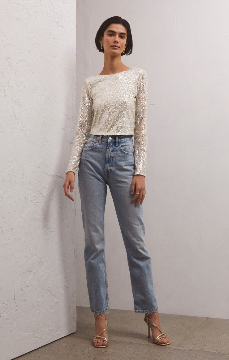 AURORA SEQUIN CROPPED TOP- STARDUST- ZT234253