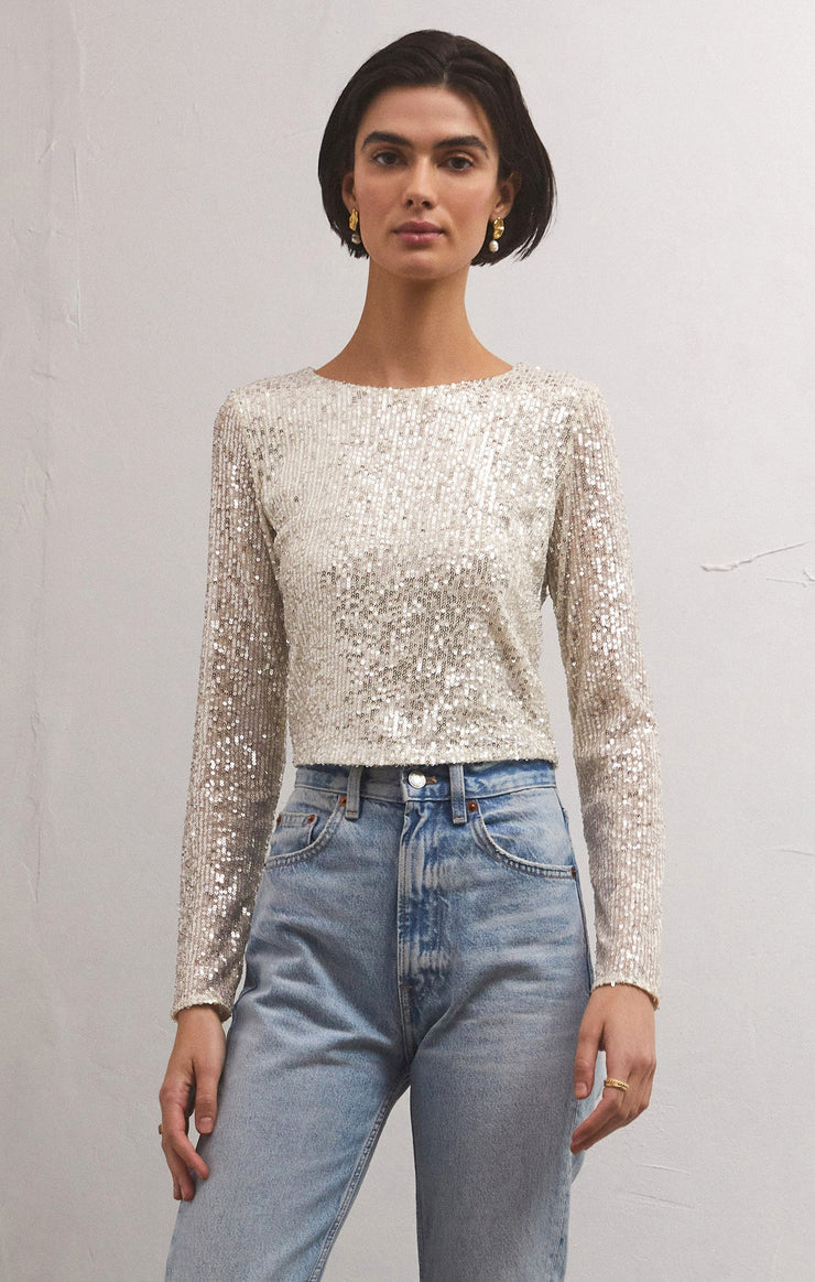 AURORA SEQUIN CROPPED TOP- STARDUST- ZT234253