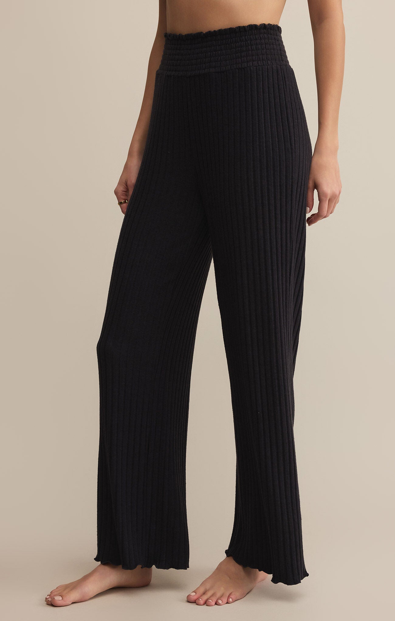 Dawn Smocked Rib Pant - Black Sand - ZLP253824