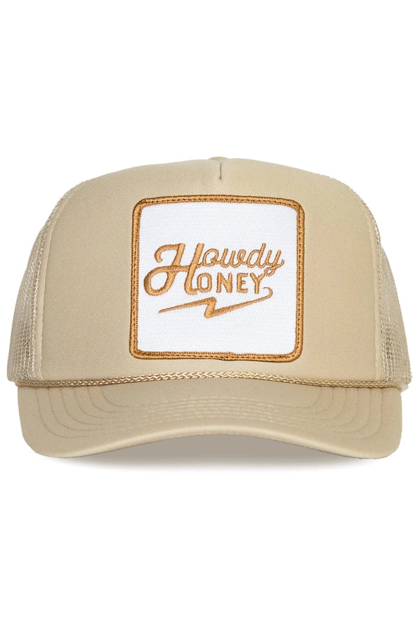 Howdy Honey Trucker Hat in Tan - Friday Feelin'