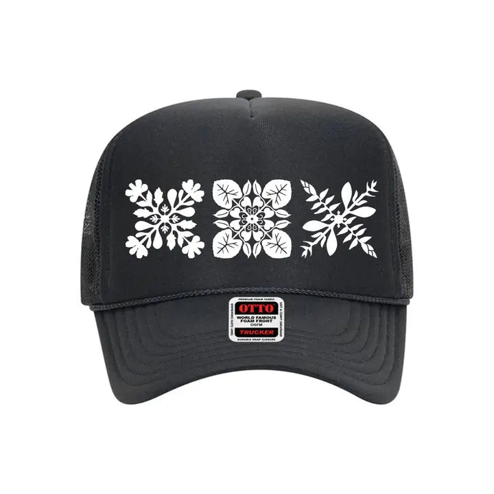 3Quilt Trucker Hat (White Print)- Gray - Na Koa Brand