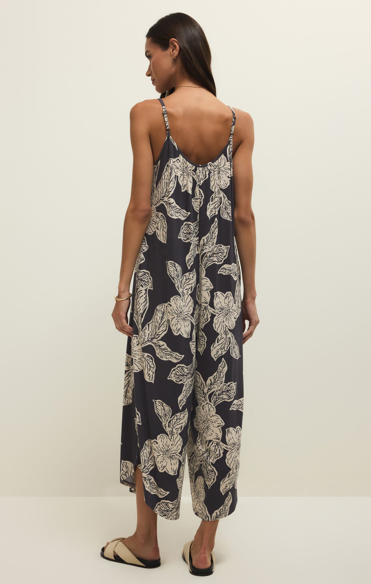 Flared Asha Floral Jumpsuit - Black Sand - Runs big/size down