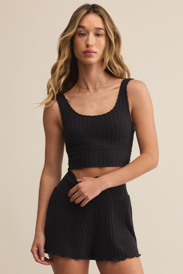 ZOE RIB TANK BRA- Black Sand - ZLT253819