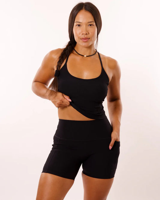 Ribbed 4" Biker Short w/ Pocket - Black - ABT