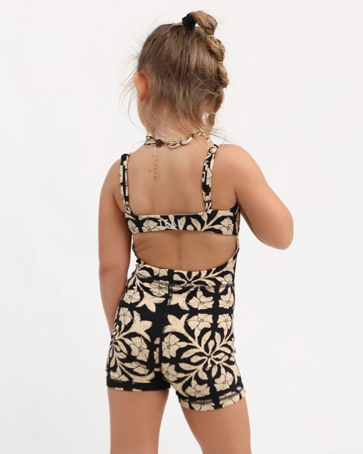 Mini Kayla Jumpsuit - Ribbed Black Puakenikeni Quilt