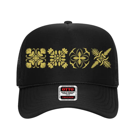 4Quilt Trucker Hat- Black/Gold - Na Koa Brand