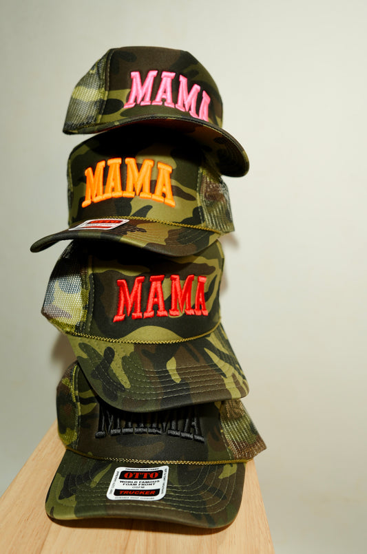 MAMA TRUCKER HAT - Camo - Neon Letters