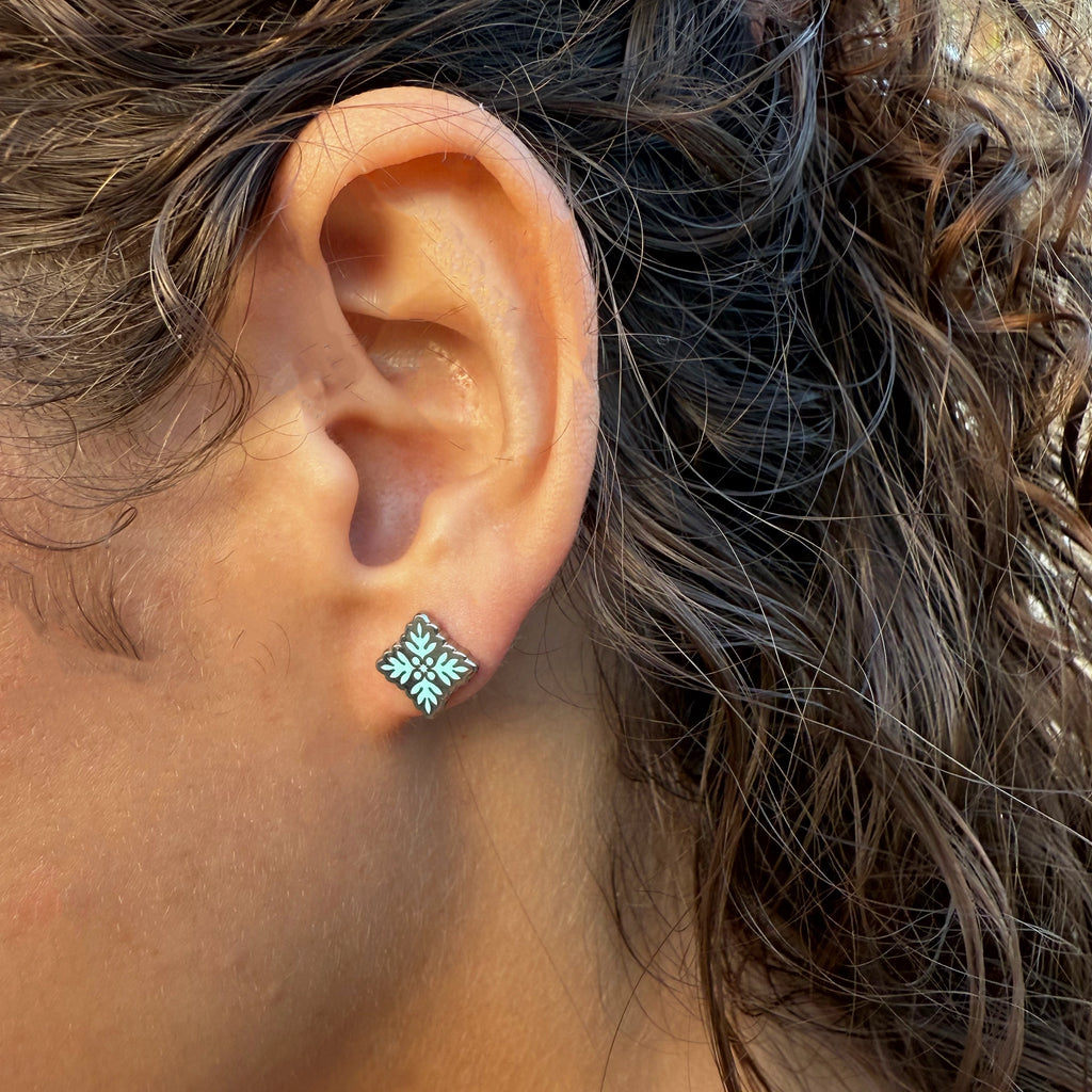 'ulu (Breadfruit) Ulu Quilt Teal Stud Earrings - DSD