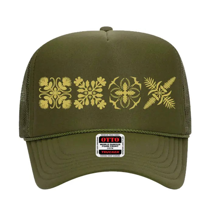 4Quilt Trucker Hat- Olive/Gold - Na Koa Brand