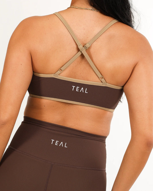 Ribbed Cross Back Bra - Mocha - ABT