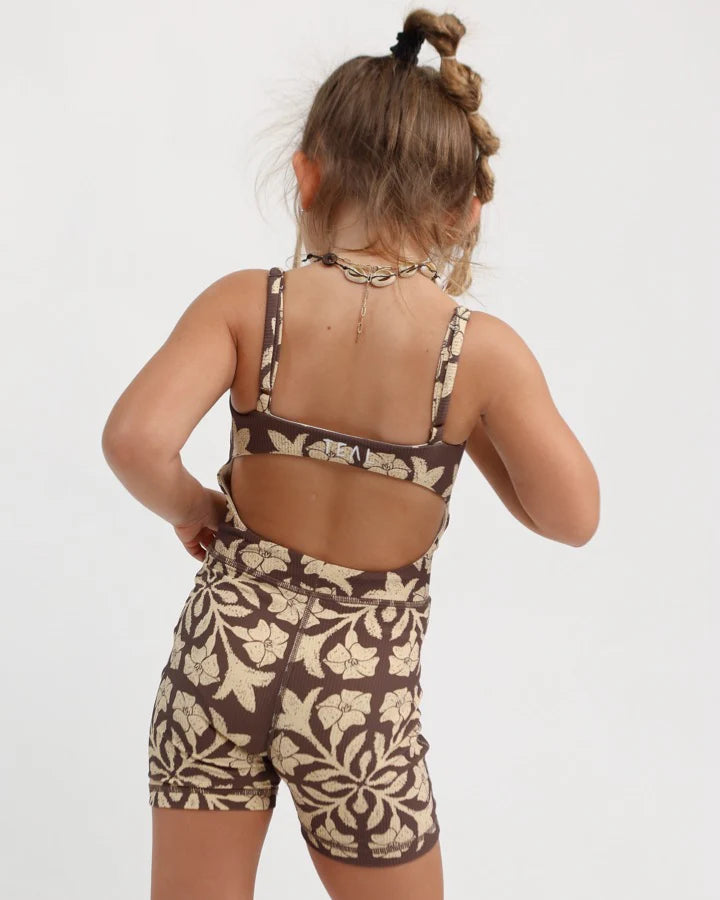 Mini Kayla Jumpsuit - Ribbed Brown Puakenikeni Quilt