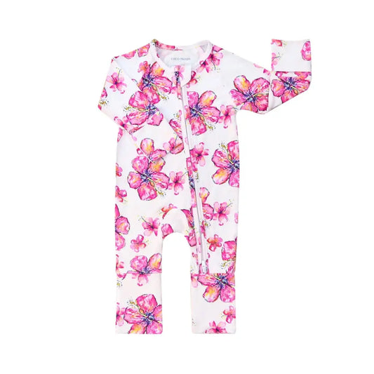 Hibiscus Kiss - Baby Bamboo Coverall - Coco Moon