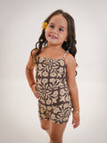 Mini Kayla Jumpsuit - Ribbed Brown Puakenikeni Quilt