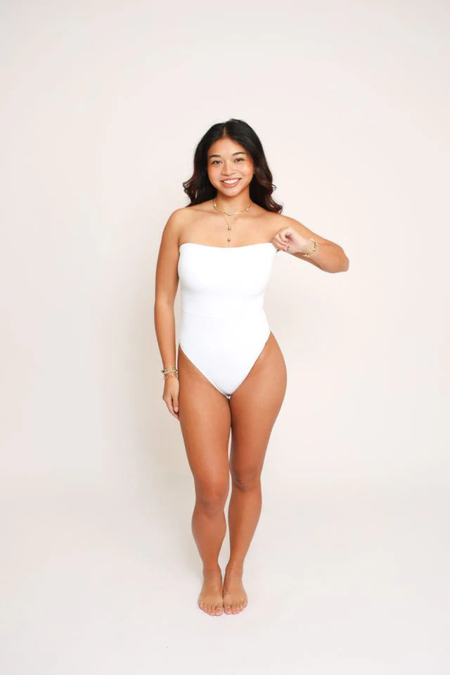 Anu Ribbed Bodysuit - White - Active By Teal
