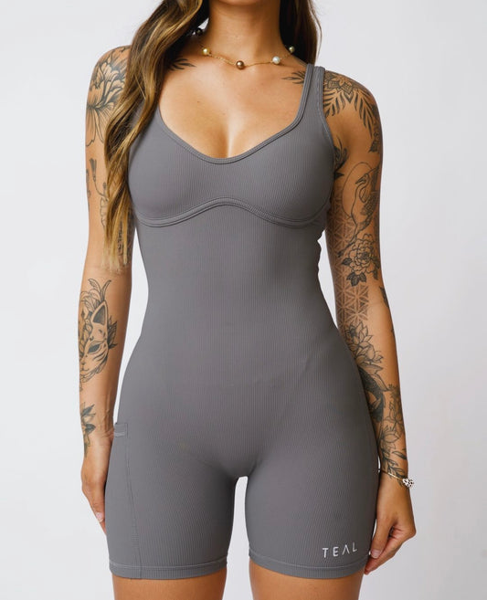 RIBBED AURA Jumpsuit- SMOKE - Active By Teal