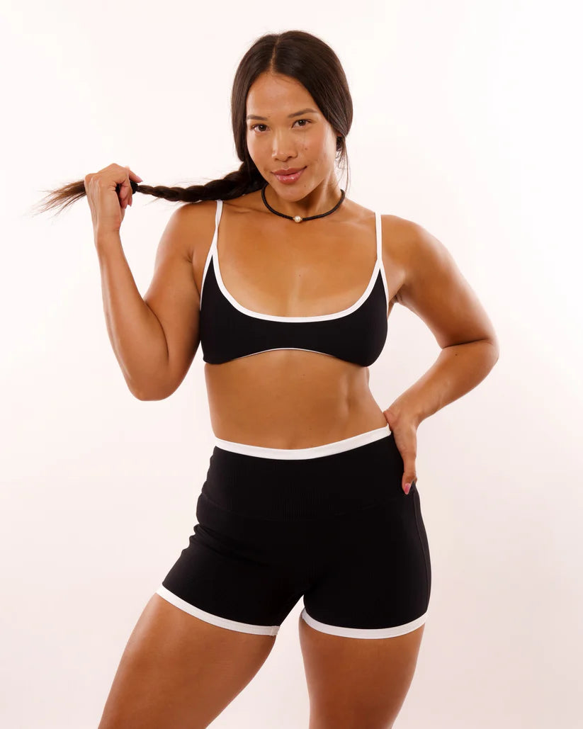 3" Biker Short in Ribbed Black w/ White Trim - ABT
