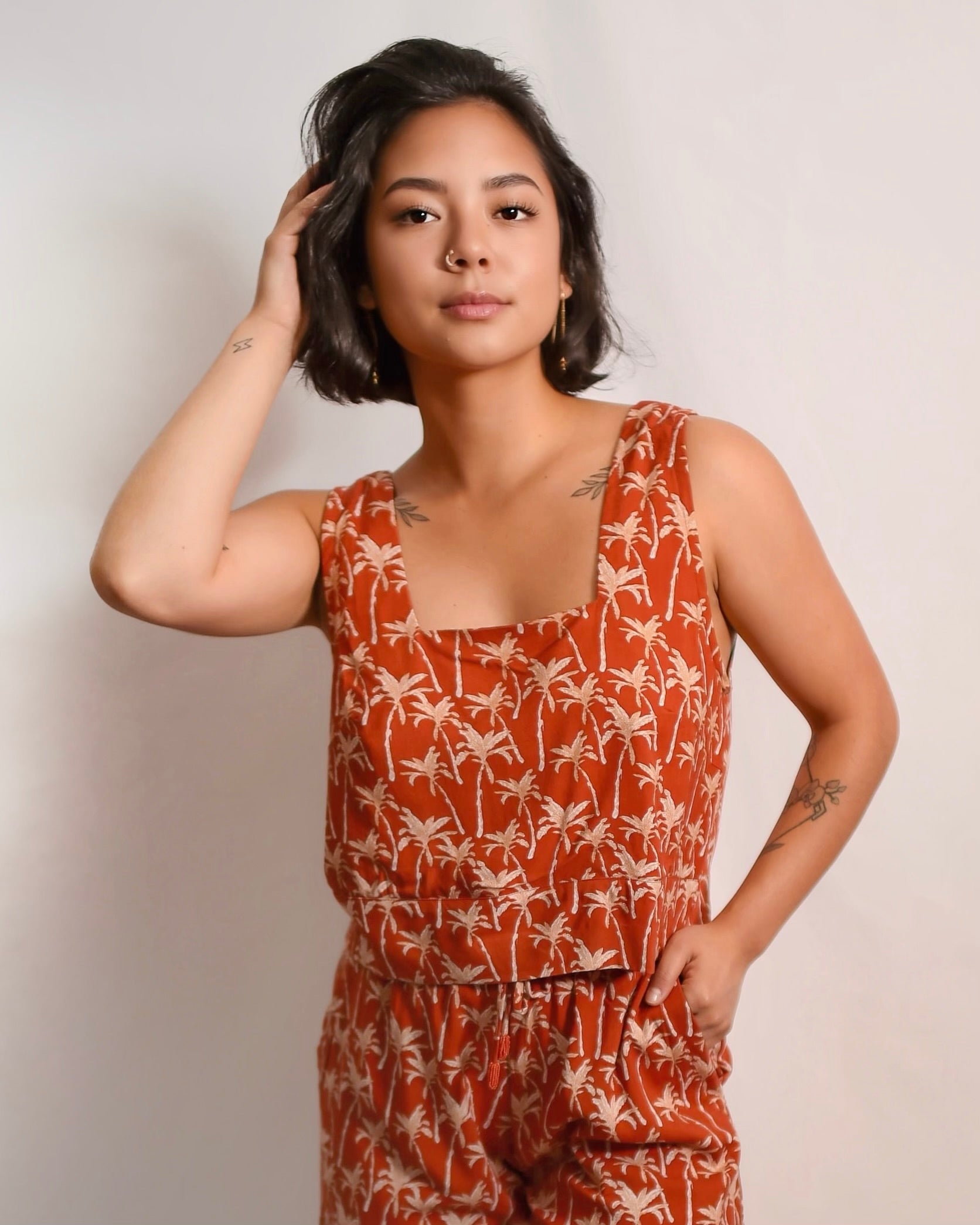 TAYLA TOP Palm Orange Rust KHUSH 45 Beachside Boutique Hawaii tayla-top-palm-orange-rust-khush-45-beachside-boutique-hawaii