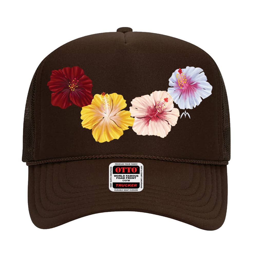 Hibiscus Trucker Hat- Brown - Na Koa Brand