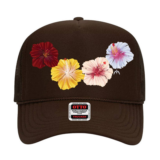 Hibiscus Trucker Hat- Brown - Na Koa Brand