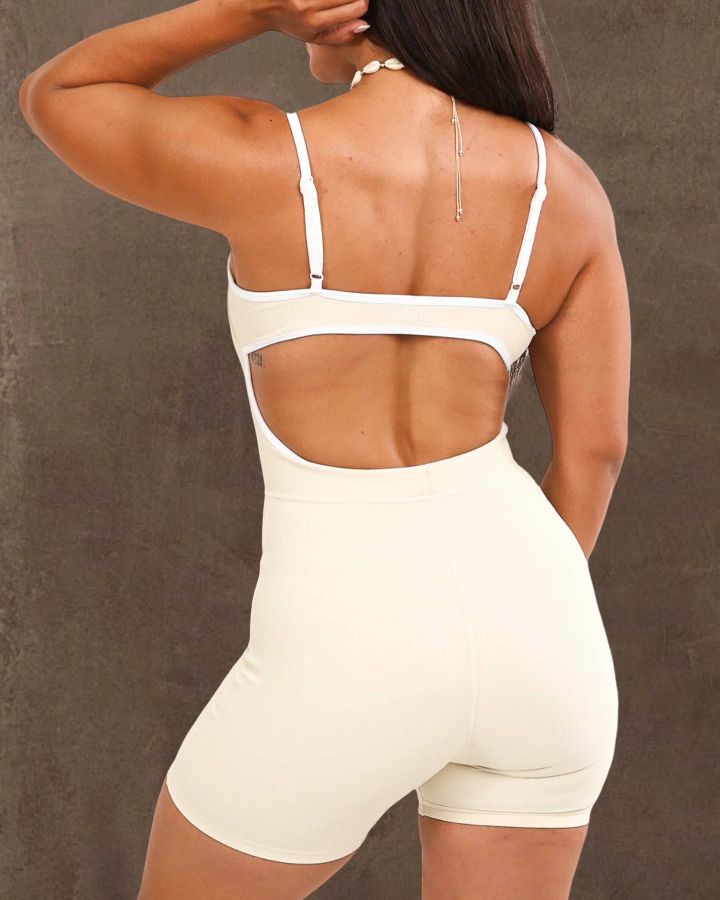 Kayla Jumpsuit 4”- Ribbed - Coconut  - ABT