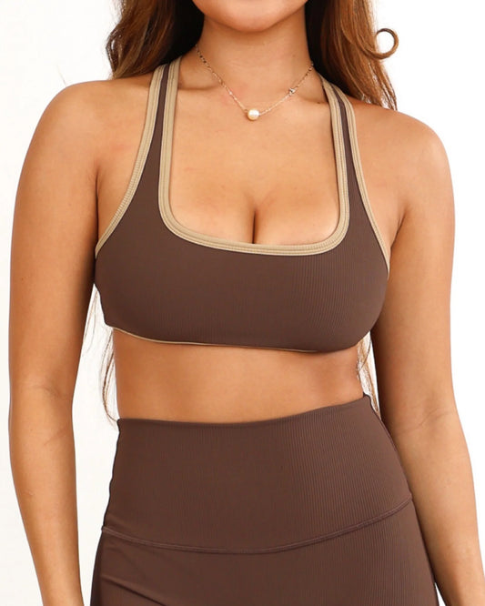 Ribbed Racer Back Bra - Mocha PIPED - ABT