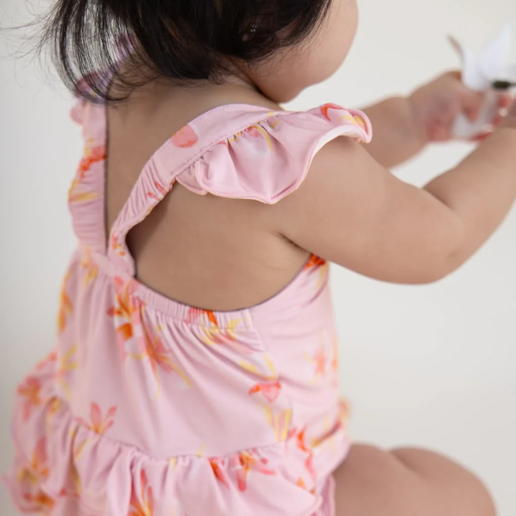 Plumeria Honey - Ruffle Bamboo Romper - Coco Moon