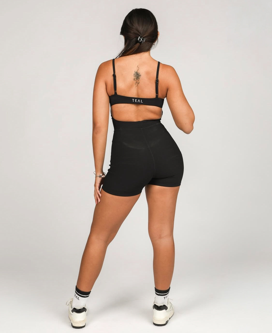 NEW KAYLA ribbed JUMPSUIT 3”- Black - Active By Teal