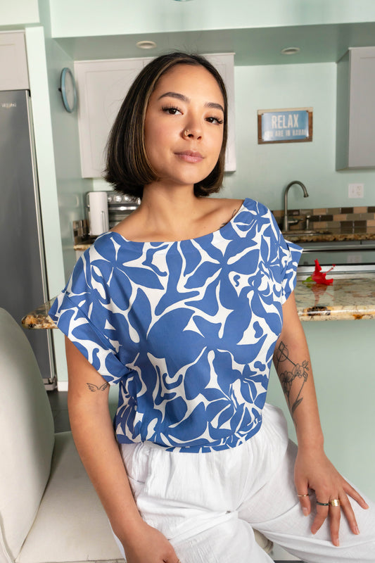 MAREVA TOP - Frangipani Denim - KHUSH 51