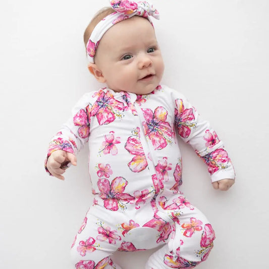 Hibiscus Kiss - Baby Bamboo Coverall - Coco Moon