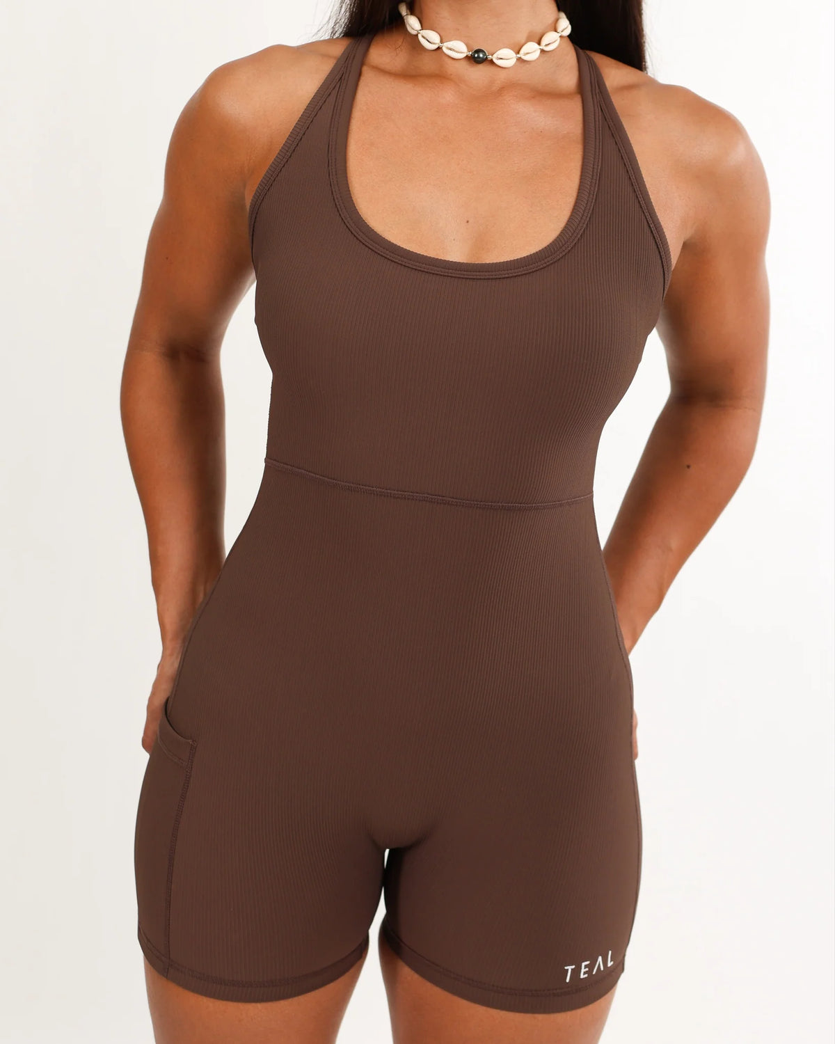 Kelia Jumpsuit 4”-Ribbed - Mocha  - ABT