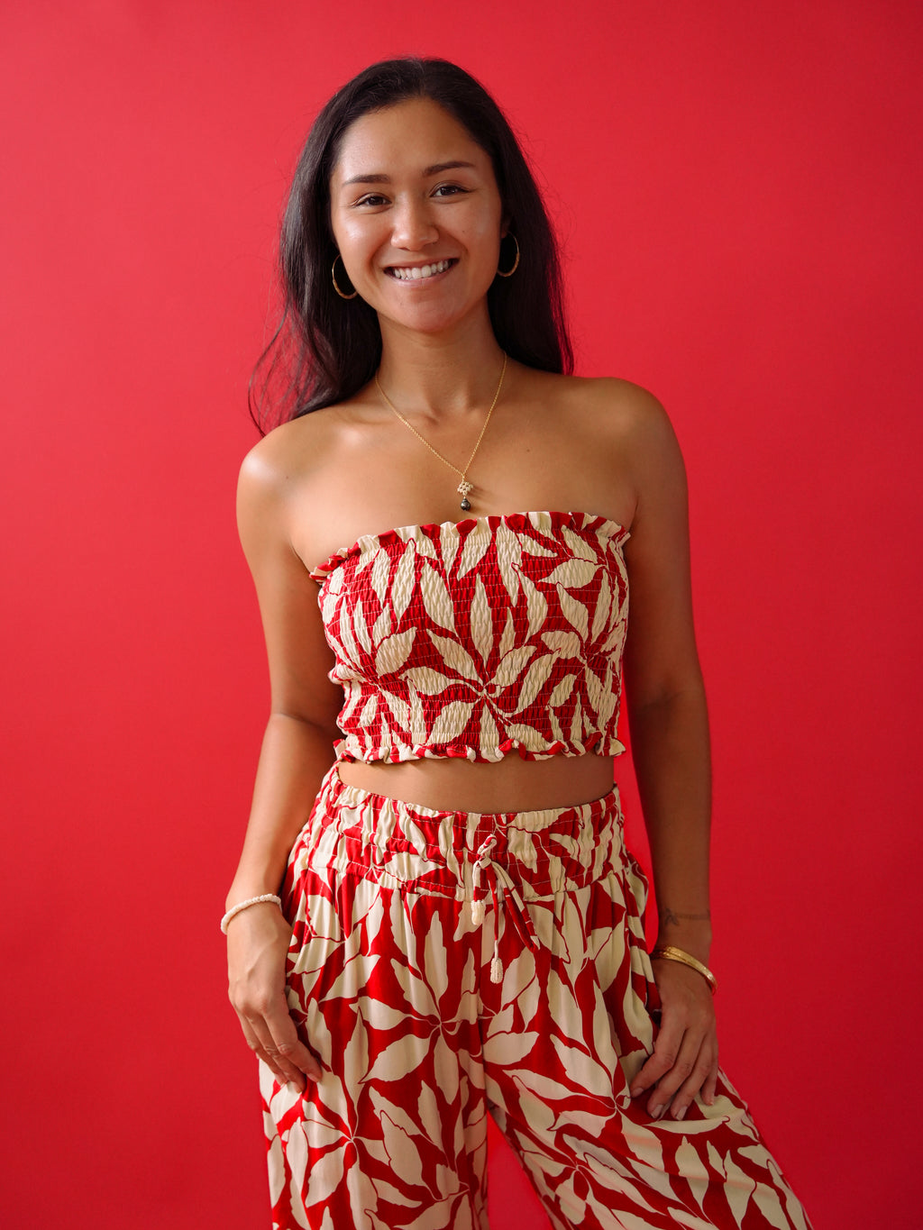 Yara Bandeau Top - Laleen Red