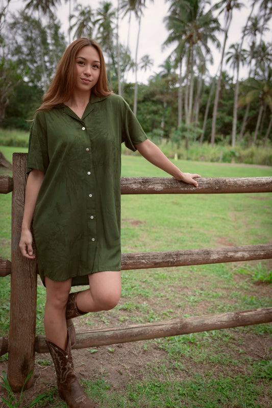 CALABRIA SHIRT DRESS - TD Murky Dark Basil - KHUSH 51