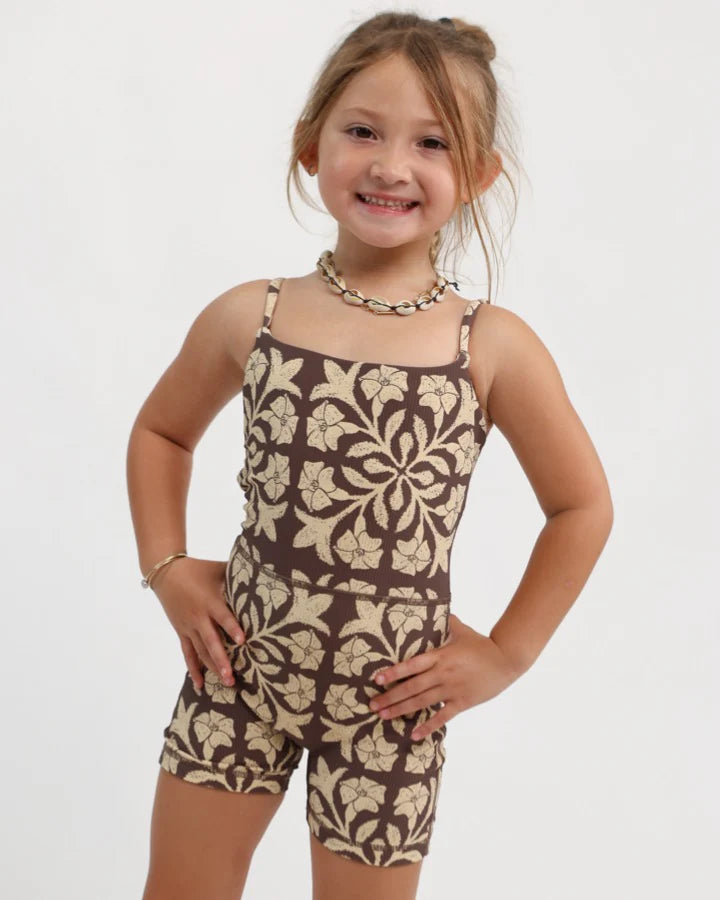 Mini Kayla Jumpsuit - Ribbed Brown Puakenikeni Quilt