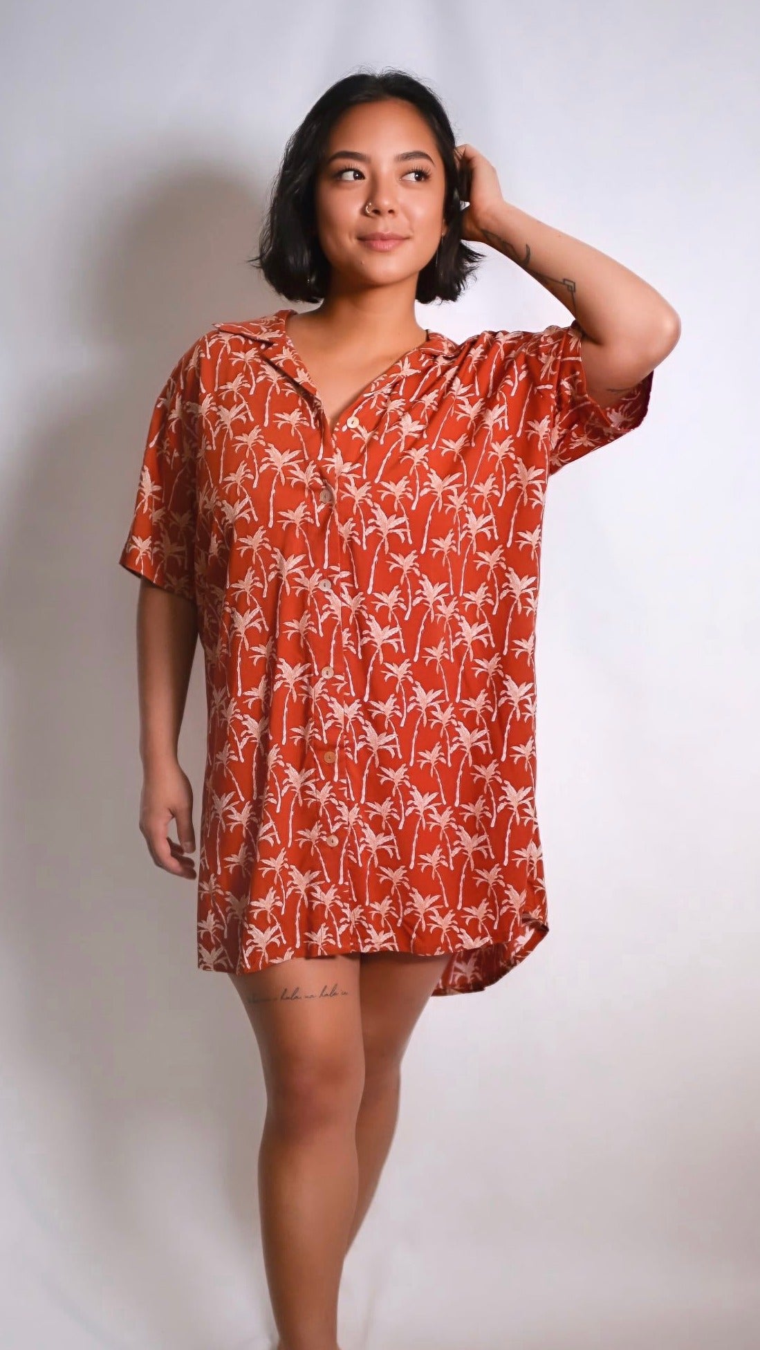 MAUI SHIRT (long)- Palm Orange Rust- KHUSH 45