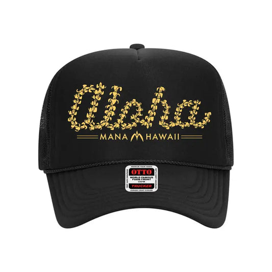 Aloha Puakenikeni Foam Trucker Hat - Black- Na Koa