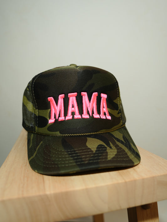 MAMA TRUCKER HAT - Camo - Neon Letters