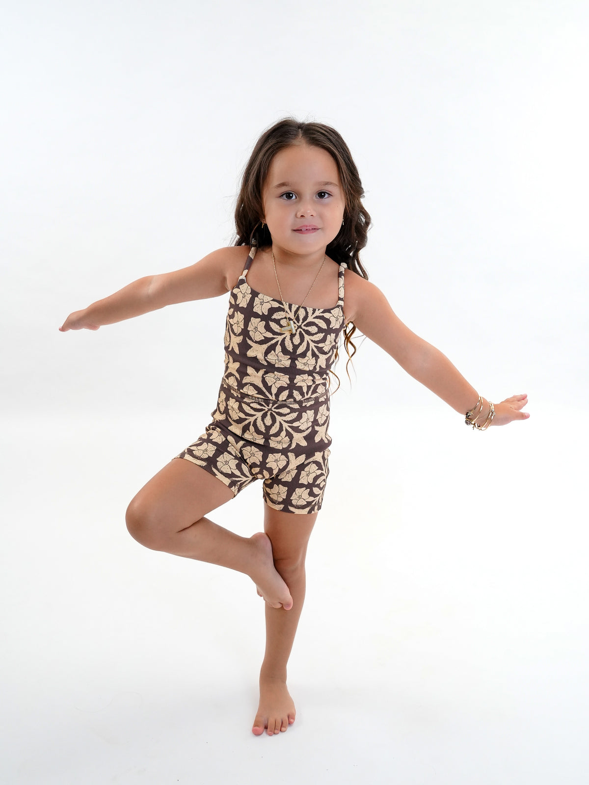 Mini Kayla Jumpsuit in Brown Puakenikeni Quilt - ABT